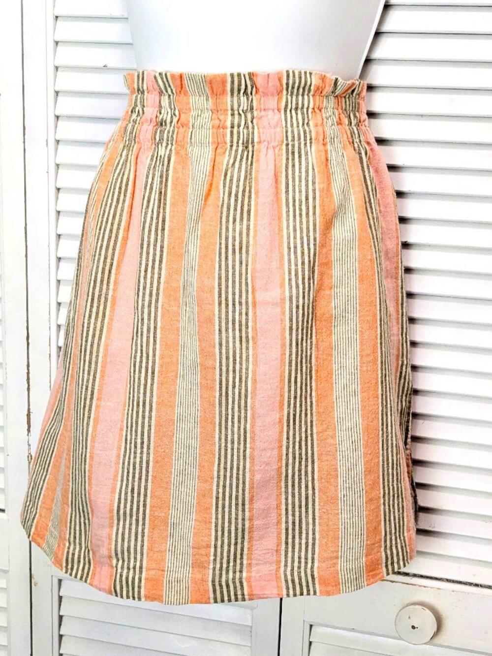 Free People Linen blend Mini Skirt Sz Large Peach Orange High Paperbag waist
